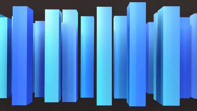 Abstract 3D render featuring a sequence of vertical blue rectangular columns with varying heights against a dark background, symbolizing data visualization and structural design.
