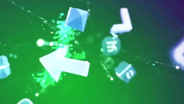 A video showcasing various cryptocurrency symbols and logos floating in mid-air on a green background