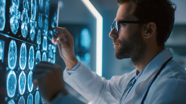 Healthcare professional doctor reviewing x ray images focused analysis clinical decision making concept 