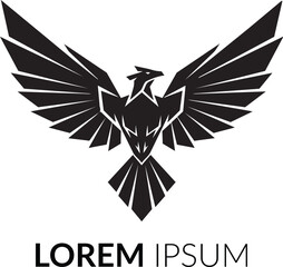Fototapeta premium Geometric eagle logo vector, stylized phoenix bird with spread wings, black hawk emblem for corporate branding and sports mascots