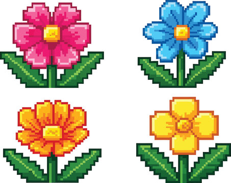 Pixel Art Flowers in Four Colors