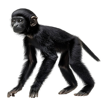 Extreme side view full body shot of Peruvian spider monkey walking isolated on a white background