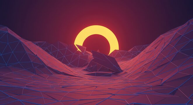 Fractured three-dimensional landscape featuring intersecting warped lines and geometric planes creating a sense of broken reality, dimensional, grid, technology