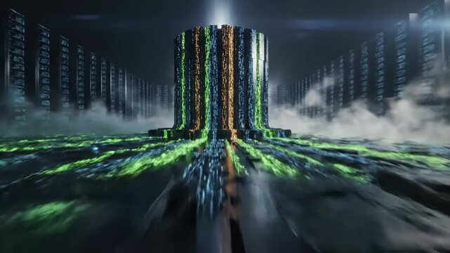 Technology Audit business concept. Compliance with internal organization financial services regulation, examination for and management system scene 3 distortion, overlay, glitch, static noise, scan