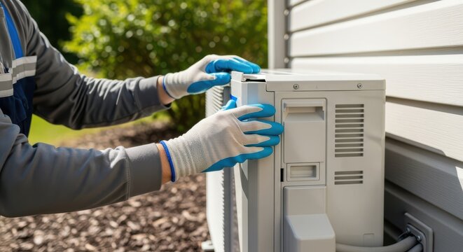 A person in protective gloves working on an outdoor electrical unit