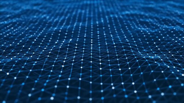 Blue abstract digital technology background with glowing dots, data grid pattern and futuristic web concept