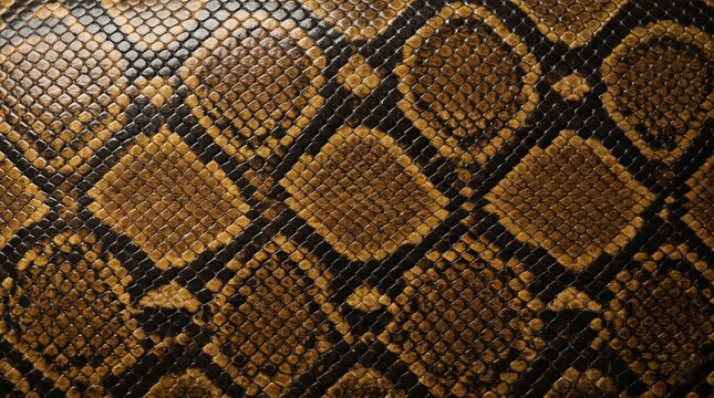 Close up of python snake skin texture with detailed brown and yellow reptile pattern suitable for design and background