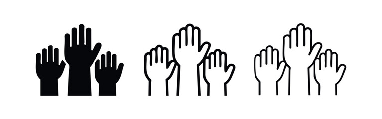 Obraz premium Raised hands icon set representing participation, vector illustration isolated on white background.