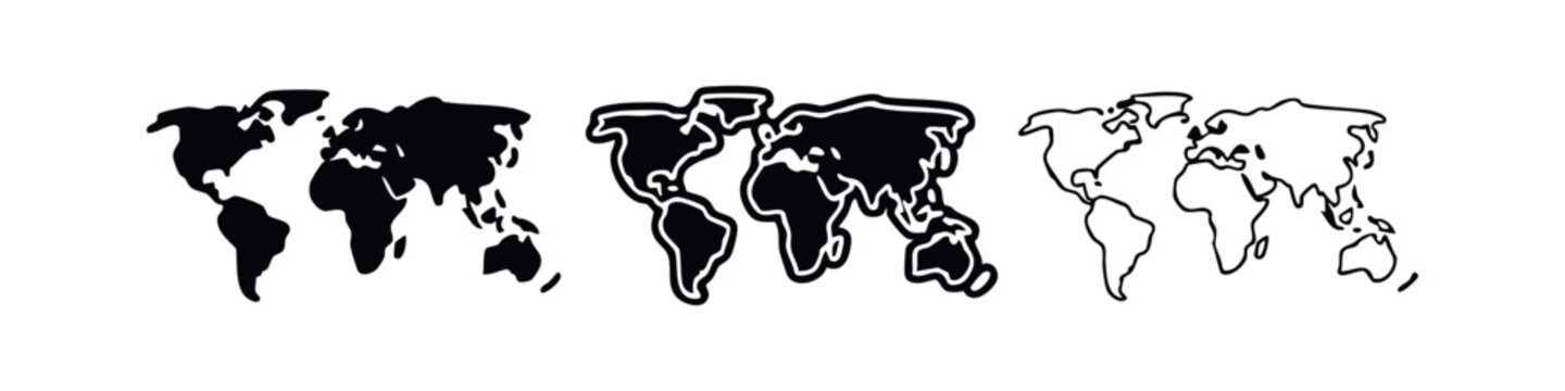 World Map Icon Set - Global Geography, Earth, and Continents Symbols for Travel and Connection