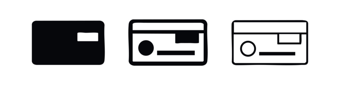 Credit card icon set. Payment method symbol in glyph, outline, and line style for finance and e-commerce.