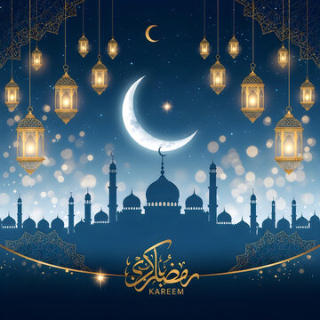 Eid celebration with moonlit lanterns and islamic architecture