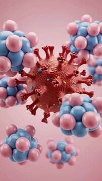 Microscopic Battle: A stylized representation of the coronavirus and immune cells engaged in a conceptual struggle for survival. Highlighting the microscopic clash.