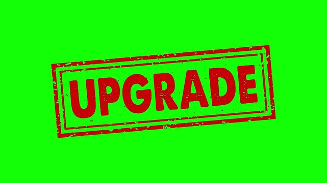 Upgrade rubber stamp animation. upgrade texture text Up to down motion graphics. stamp zooming and hit effect 4k video.