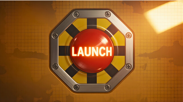 Ready to launch with a bright red button and industrial feel
