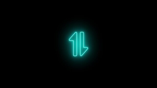  Glowing Neon Up and Down Arrows Symbol on Black Background - Concept of Data Exchange, Upload, and Download
