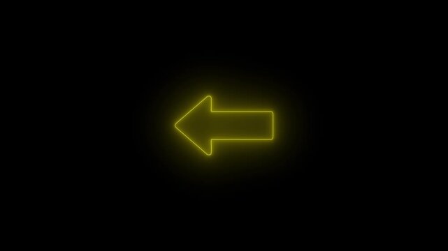 Yellow Neon Arrow Icon Pointing Left Glowing on Dark Background for Navigation and Digital Design.