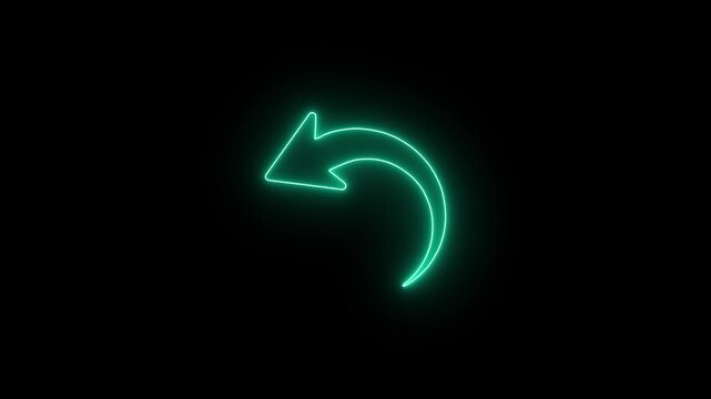 Glowing Neon Undo Arrow Icon Symbol Isolated on Black Background.