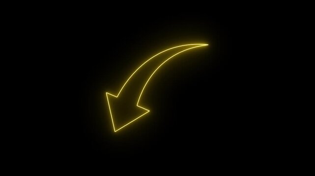 Glowing Neon Arrow Pointing Downward on Black Background - Directional Symbol for Marketing and Digital Design
