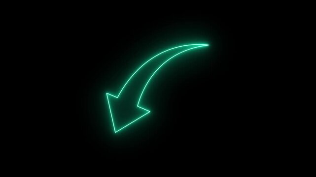 Glowing Neon Arrow Pointing Downward on Black Background - Directional Symbol for Marketing and Digital Design