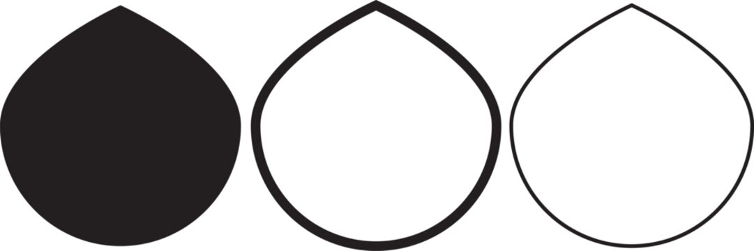 Three teardrop shapes in different line styles and fill