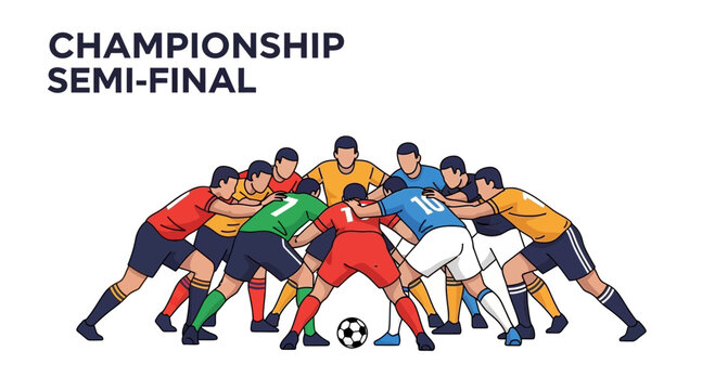 Soccer Championship Semifinal: Illustration Of Players In A Group Huddle Formation