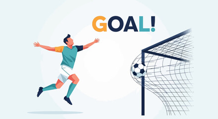 Fototapeta premium Soccer Player Celebrates Successful Goal Scoring, Rejoicing After Achieving Victory in Match