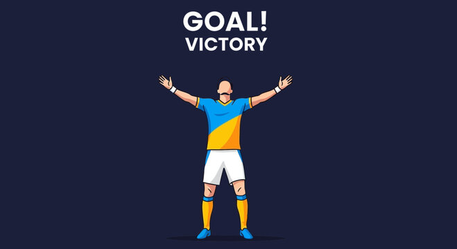 Soccer Player Celebrates Scoring Goal And Achieving Victory With Arms Raised High
