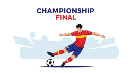 Fototapeta premium Soccer Player Kicking Football During Championship Final Game, Illustration Design