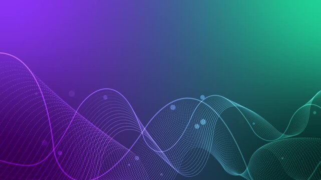 Abstract gradient background with flowing dotted wave lines and floating dots animation