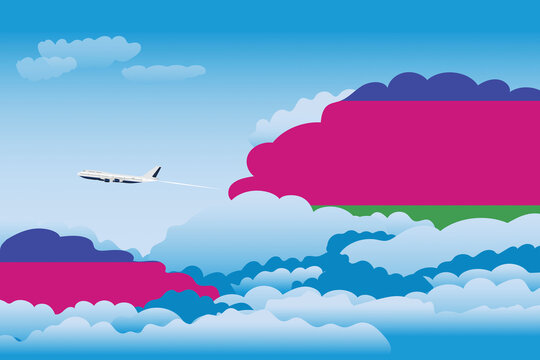 Kuban Peoples Republic Day Clouds Airplane Airport Flight Vector Illustration