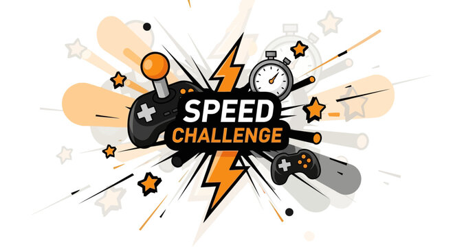 Speed Challenge Logo: Gaming Tournament Visual, Featuring Controller And Stopwatch Elements