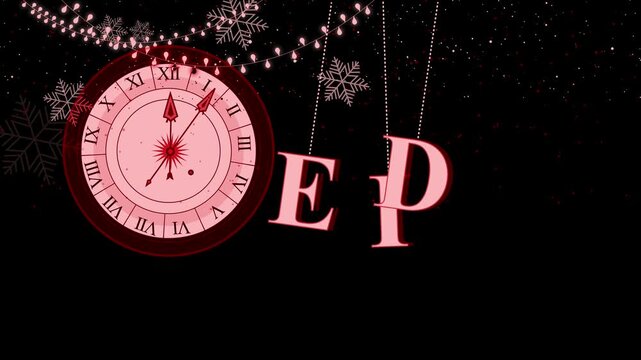 Vintage clock and Eid snowflakes on midnight background animation