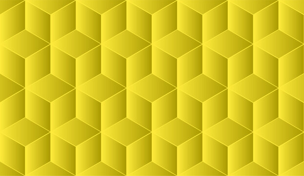 Abstract seamless geometric pattern with repeating cube shapes in bright yellow tones