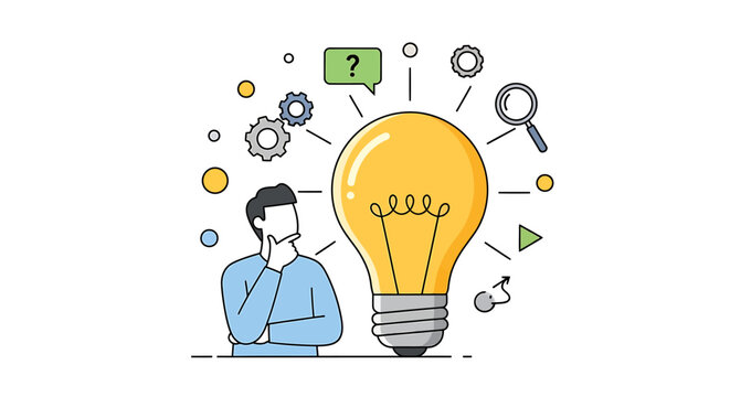 A man having an idea with lightbulb.