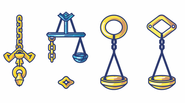 Collection of stylized, isolated, illustrated, ornate measuring or balancing tools
