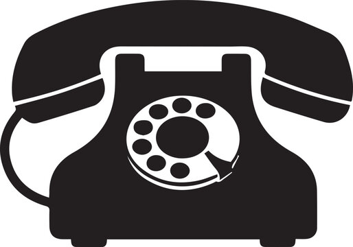 Vintage black rotary phone icon, classic telephone symbol, old dial phone, communication device