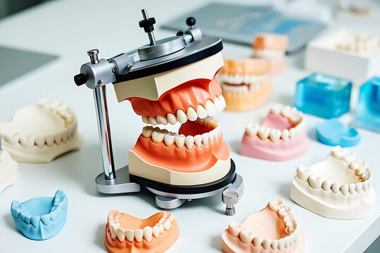 Dental articulator with teeth models and dental molds mouth dentures