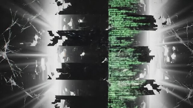 Graphic Resources Huge noise and glitch on black background 4k footage, error tv, hacking television glitch, computer hacking, laptop damaged screen scene 4 with distortion, overlay, static noise