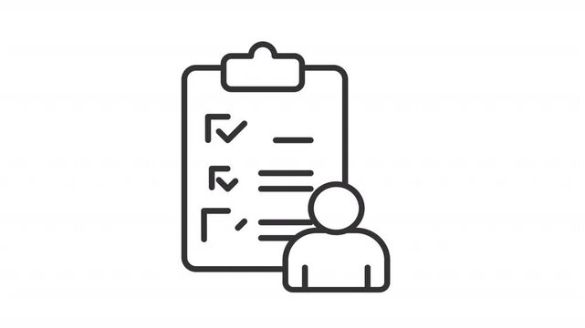 Animated respondent profile line icon. Employee evaluation animation. Performance reviews report. Personal requirements. Outline element on white background. HD video with alpha channel