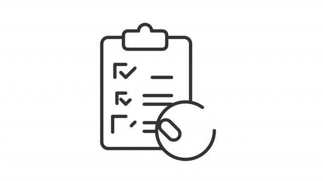 Animated survey approval line icon. Finished poll animation. Task completion, verification process. Completed checkmarks. Outline element on white background. HD video with alpha channel