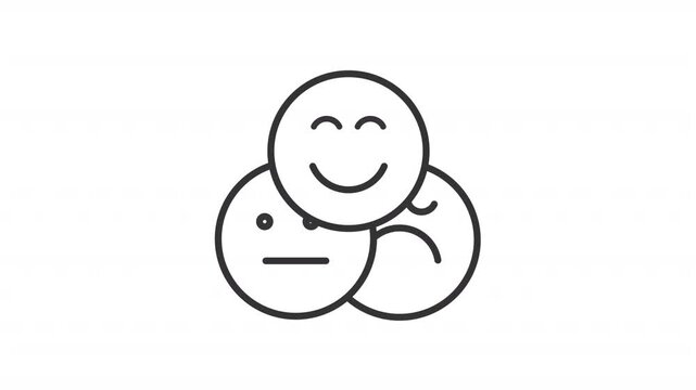 Animated Likert scale line icon. Survey research animation. Facial expressions. User experience. Communication skills. Outline element on white background. HD video with alpha channel