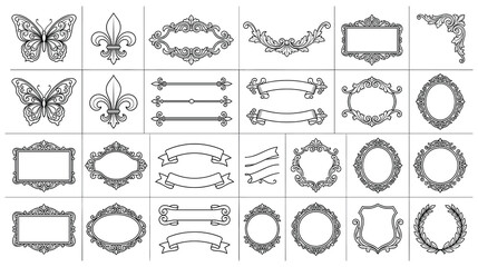 Elegant vintage frame collection with ornamental borders and ribbons. © NAZMA