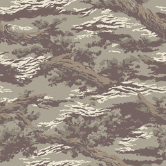 Fototapeta premium Abstract Woodland Bark Camouflage Seamless Pattern Vector Background