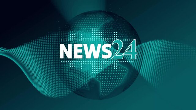 News24 broadcast globe animated, News broadcast background with globe and flowing wave patterns animation