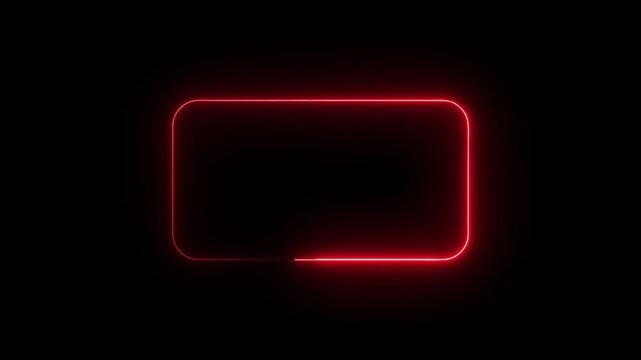 Glowing red colour neon rectangle border frame animated on black background.