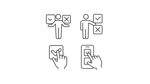 Animated problem solving skills line icons. Survey methods animation set. Gathering feedback from customer. Business. Outline elements on white background. HD video with alpha channel