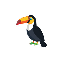 Fototapeta premium A colorful cartoon toucan standing on a white background