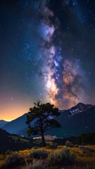 Fototapeta premium A majestic tree under a breathtaking starry night sky
