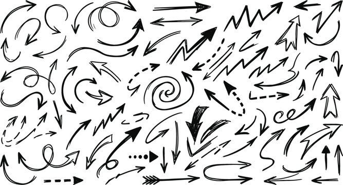 Comprehensive Hand Drawn Black Arrow Mega Set with Diverse Doodle Directional Symbols for Infographics Business Presentations Creative Sketchnotes and Visual Flow Charts