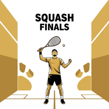 Squash Athlete Celebrating Victory: Dynamic Illustration for Finals, Gold and White Color Scheme